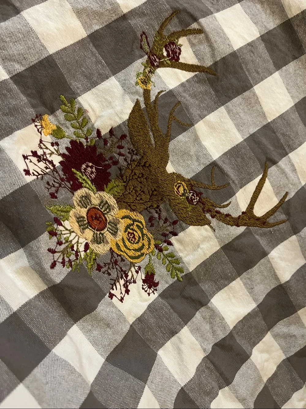 IKEA SMÅNATE ~ Gray & White Gingham Checker Pillow Sham~ Deer Flowers~1sham